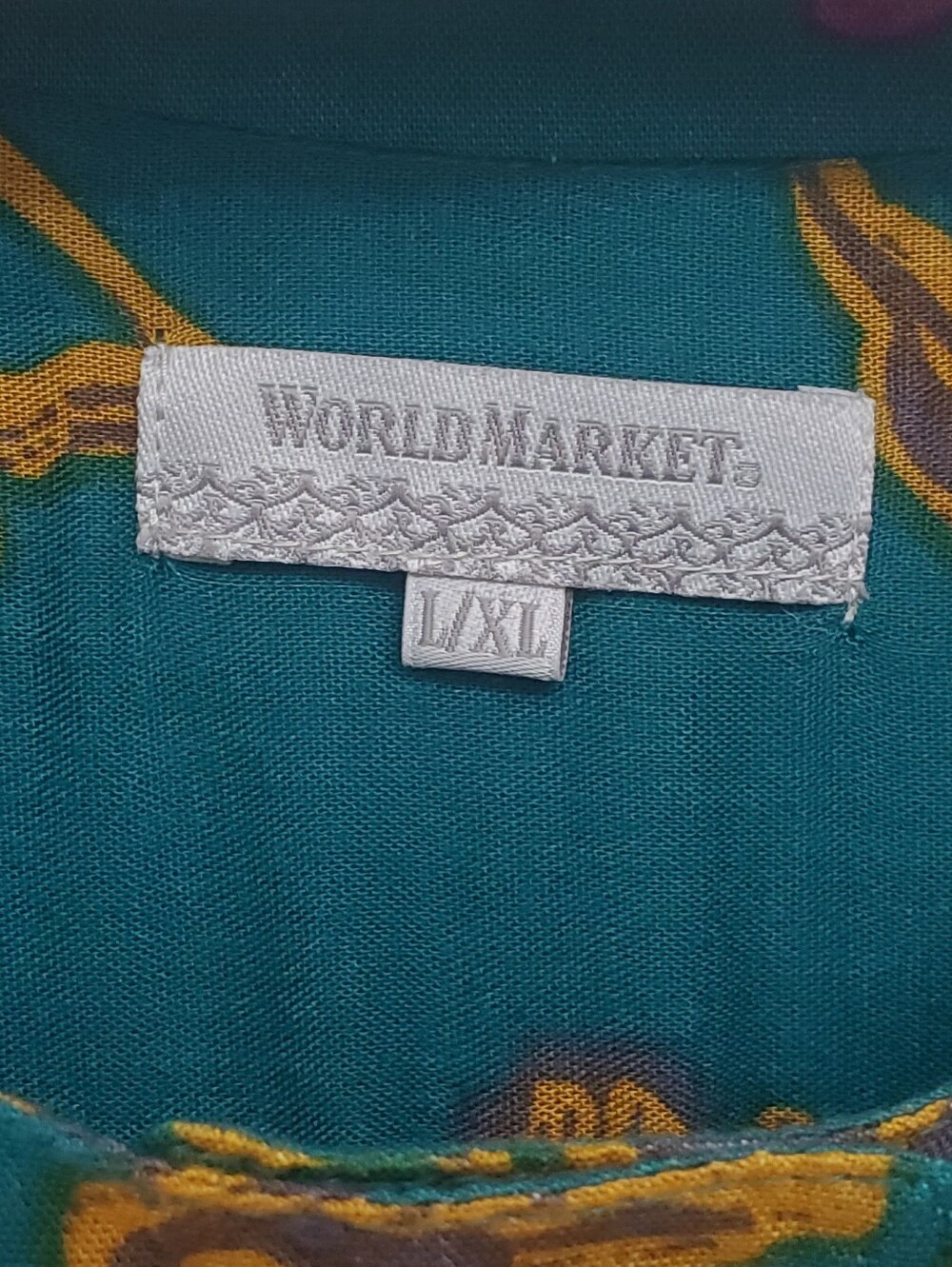Cost Plus World Market Teal Tunic with Pink and Mustard Floral Accents L/XL - Picture 2 of 9
